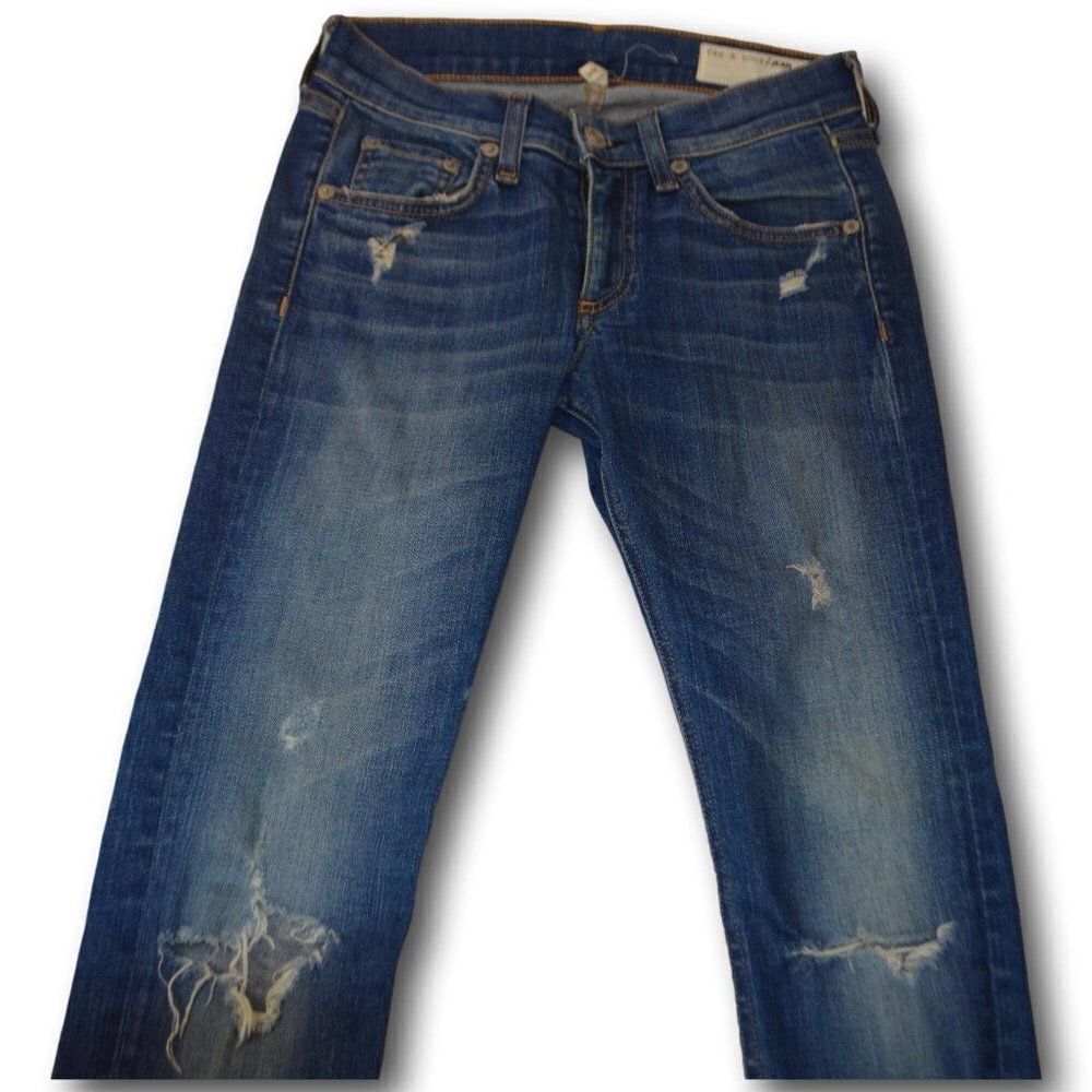 Rag & Bone Mid Rise Capri Distressed Skinny Jeans Size: 24